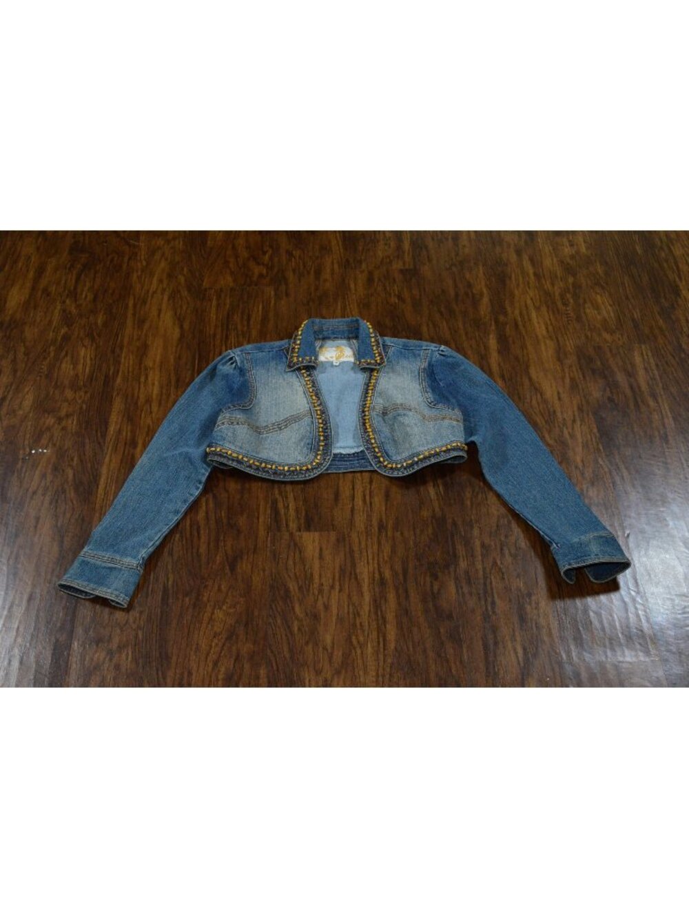 Womens Size Medium Y2K Cropped Denim Jacket Beading Bolero Shrug Jacket Western